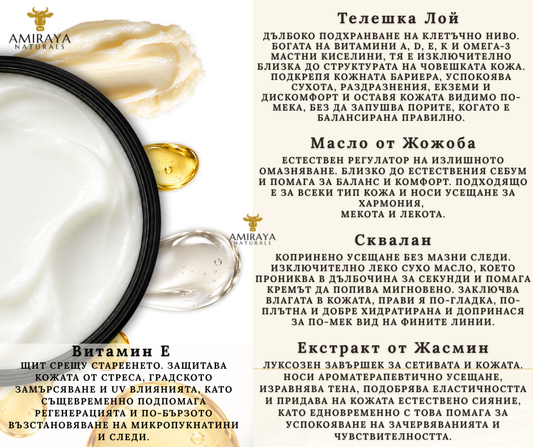 Пет подбрани съставки. Нищо излишно | Amiraya Naturals - Tallow Squalane